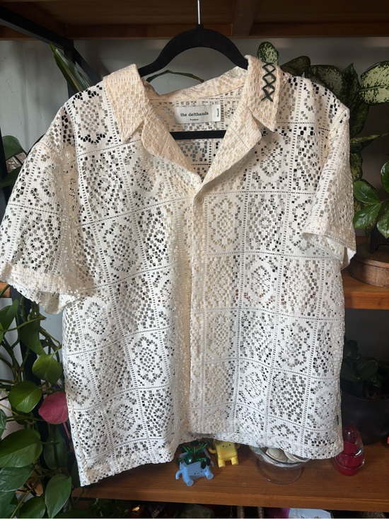 The Defthands Portland Other - The Defthands Portland Crochet Lace Short-Sleeve Shirt in Cream | Small
